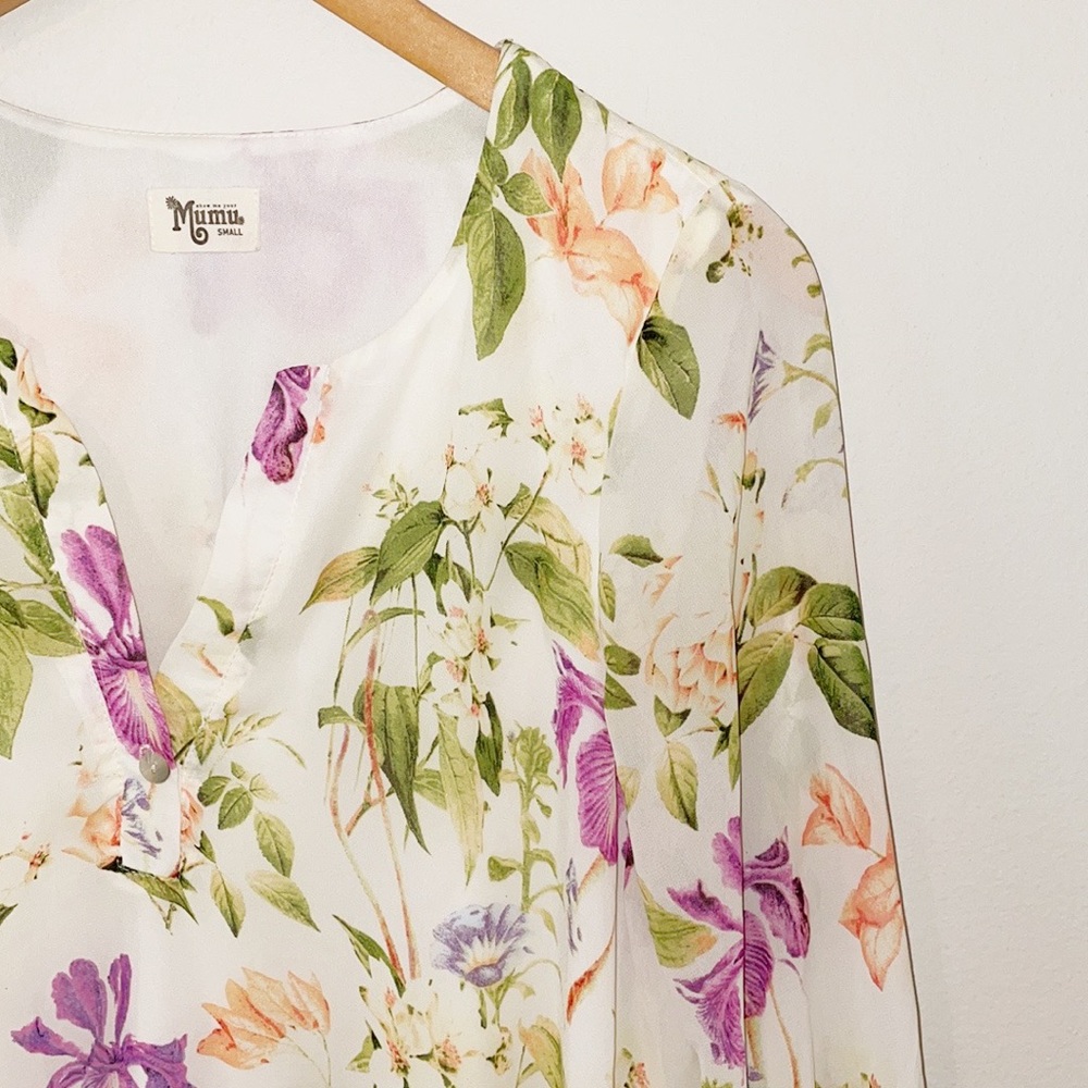 SHOW ME YOUR MUMU Cream Floral Sheer Blouse EUC Size Small - Picture 2 of 6